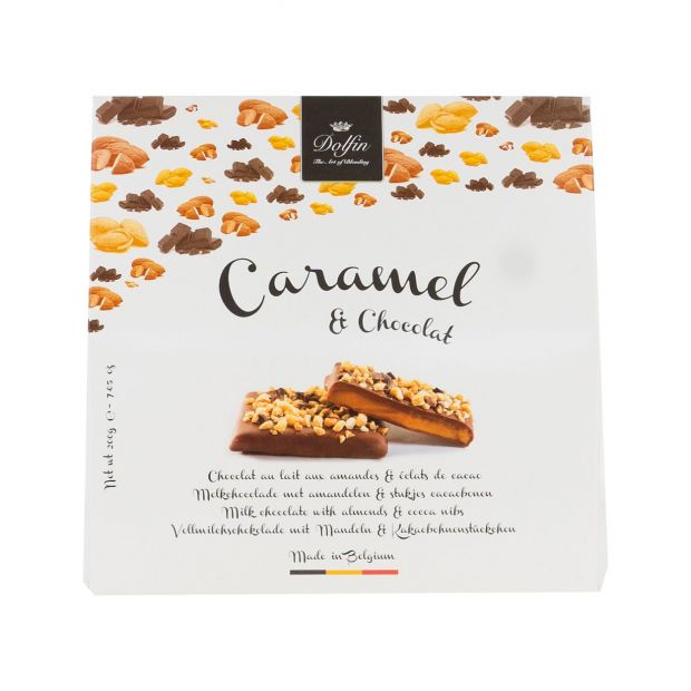 Caramel et Chocolat au Lait aux amandes & éclats de cacao 200g - Dolfin