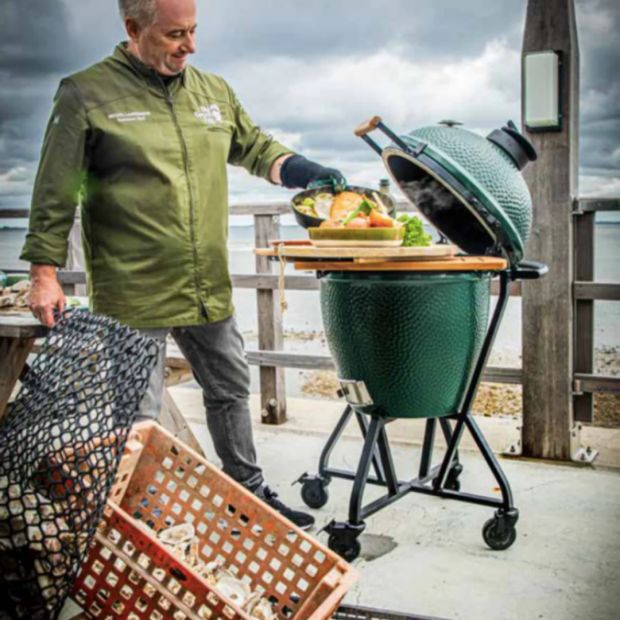 Large - ensemble avec chariot a roulettes- Big Green Egg