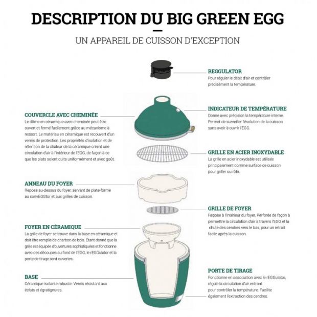 Large - ensemble avec chariot a roulettes- Big Green Egg