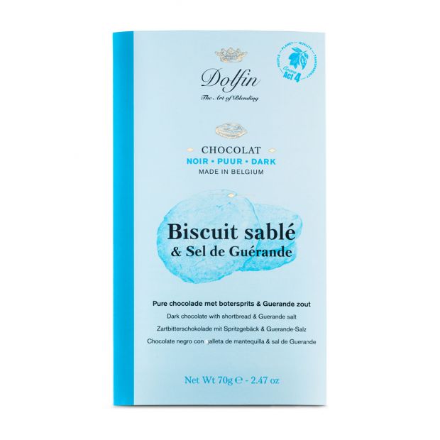 Tablette Chocolat Noir 60% Biscuit Sablé et Sel de Guérande 70g - Dolfin